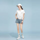 Camiseta de manga corta de Yalu White para mujeres en verano 2025 Nuevo dobladillo coreano Slit suelto y versátil verde corto verde 9764 pequeño cofre izquierdo M 100-110Jin [Jin equivale a 0.5 kg]