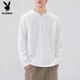 Playboy (PLAYBOY) Henry collar men's long-sleeved T-shirt autumn and winter fleece top spring and autumn sweatshirt men's inner layering shirt boys 3309 white 2XL 140-160Jin Jin equals 0.5 kg