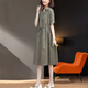 Homesee overseas light luxury high-end dress cotton linen thin fat mm age-reducing large size women's belly-covering and slimming linen long skirt V-neck navy blue 6628 XL (approximately suitable for 131-140 Jin [Jin equals 0.5 kg])
