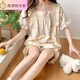 Shenglaixi Pajamas pour femmes en été en été à manches courtes coton tissé en liberté été sweet printemps et automne 2025 Nouveau ensemble de vêtements pour la maison de célébrités Internet 695 # m