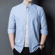 Hengyuanxiang stand-up collar denim shirt men's long-sleeved summer thin neckless round neck spring and autumn top blue ice silk casual shirt 11162 light blue M 170