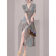 Gulan Dilly tall women's clothing 170-175 set lady temperament skirt goddess style V-neck dress women 2025 3519 black plum blossom S [normal delivery]