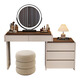 Xinang Modern Simple Drawer Cabinet Integrated Dressing Cabinet Small Apartment Cream Style Bedside Cabinet Bedroom Solid Wood Dressing Table Dressing Table 100cm Khaki Table + Three Drawer Cabinet + Round Mirror + Petal Chair*