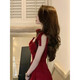 Qu Chen Robe rouge Jobe robe pure robe de toast robe sexy robe d'été suspension jupe rouge haut de gamme