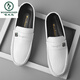 Woodpecker Beanie Shoes Men's Spring and Autumn New Men's Shoes Korean versatile Men's Casual Leather Shoes One-Part Driving Lazy Shoes 825 White 39