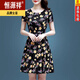 Hengyuanxiangs kleines Eis Silk-Kleid mit Müttern im Alter von 40 bis 50 Jahren mit einem hüftgerüsten und schlankenden kurzärmeligen Sommertemperament Blumenrock Ice Seide 9901 Rock XL 115-125jin [Jin gleich 0,5 kg]