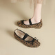 ZHR Single Shoes Damen Sommertemperament Bow weiche flache Mary Jane Lederschuhe Frauen flacher Mund Ballett Frauenschuhe AH683 Leopardendruck 39