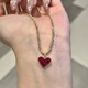 Junpo French romantic 18K gold ruby ​​love pendant high-end light luxury neck jewelry ins style gift 18K gold ruby ​​love pendant