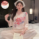 
LangSha (LangSha) mulberry silk pajamas for women in spring and summer style silk high-end new Chinese style chest pad temperament Chinese style half-sleeved home clothing CM-5861 champagne color 2XL Recommended 140-160Jin [Jin equals 0.5 kg] chest pad