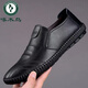 Woodpecker Beanie Shoes Men's 2025 Spring and Autumn New Business Official Casual Leather Shoes Men's Shoes Breathable Soft Sole Middle-aged and Elderly Daddy Shoes 6198 Brown Hollow 39