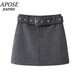 AQFB艾诺丝佳瑛官方旗舰店2025春款腰带高腰显瘦A字半身裙短裙女3523 烟灰色 213523 S