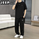 JEEP SPIRIT短袖套装男夏季冰丝t恤男装潮流痞帅一套搭配 829黑色 高品质 M 80-100斤