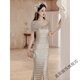True Champagne Color Fishtail Party Vestido de noche para mujeres Nuevas ropa de tostada de nicho de lujo de alta gama para la novia Sense Sense Champagne Color s