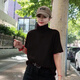 
Aigechen high neck short-sleeved women's loose shirt for summer age reduction versatile solid color plus size top black R letter 1283 single size L is suitable for 80-105 Jin [Jin equals 0.5 kg]