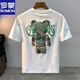 Romon 2025 new loose bear letter printing round neck short-sleeved T-shirt for men slim cotton half-sleeved white 5 JSW9923 M suitable for 90-108Jin [Jin equals 0.5 kg]