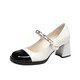 Xuanyan Little perfumado Fairy Mary Mary Zhen Zapatos de cuero pequeños en blanco y negro Bloqueo de color para mujeres Tacones gruesos tacones altos en blanco y negro [6 cm] [Tamaño 36]