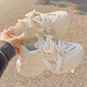 Summer Breathable Dad Zapatos para zapatos blancos de suela gruesa para mujeres Sports Sports Lendy Shoes 9905-1 Beige Leather Surface 35