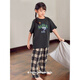 Benny Bear Bear Children's Pajamas Summer Pure Cotton Short Sleeve Trousers Plaid Snoopy Parent-Child Set Girls Large Size Home Clothing TD1105 (can be worn by both boys and girls) 120 (size 10)