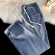 Velvet Thickened Straight Jeans Women's Winter 2025 New Small Wide Leg Cotton Elastic Waist Autumn and Winter Pants Retro Blue - Velvet XL