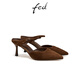 Fed Speced Toe High Heels für Frauen Sommer Neue Frauenschuhe Retro Mules Halbtrollierte Frauenstil S0331-ZC679 Brown 36