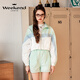 
JORYA weekend 24 summer new Mint Mambo Sports Contrast Embroidered Hooded Drawstring Short Jacket EJWEBQ60 Green - Jacket S