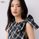 
Eifli (eifini) Eifli sleeveless checked right shoulder strap waist pleated slim shirt small top for women 2025 summer new style Navy M