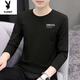 Playboy (Playboy) Langarmed T-Shirt für Männer 2025 Herbst neues Basishemd für Männer Frühling und Herbst Casual Ice Seidenrunde Hals Top für Männer 9209 Black M Empfohlen 70-90jin [Jin gleich 0,5 kg]