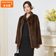 Winter Home Brand Fur 2025 Neu importiertem Nerzmantel für Frauen ganzer Nerz mittelgroßer Stehkragen Nerzmantel für Frauen Schultern. Kaffee l 100jin [Jin ist 0,5 kg] -120jin [Jin ist 0,5 kg]