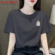 LOVER RUCCI dark gray pure cotton short-sleeved T-shirt for women 2025 new summer fashionable round neck print niche half-sleeved top T-shirt 6197 dark gray regular style (pink print) S 80-100Jin [Jin equals 0.5 kg]
