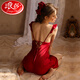 LangSha (LangSha) sexy pajamas for women pure desire ice silk spring and autumn suspender nightgown summer nightgown high-end 2025 new summer style 6629 two-piece set black M