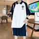 Boledi Teenager Polo-Shirt kurzärmelig T-Shirt 12-15-jährige Jungen Sportanzug 16 Schüler der Junior High School Summer Anzug 6629 Schwarz (Kurzärmel + Shorts) hohe Qualität 165 l (100-125jin [Jin entspricht ca. 0,5 kg]))