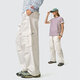 Instant Monterest Mountain Outdoor Loose Drawstring Straight Working Pants Paratrooper Pants Casual Trousers Women Ivory White S (WS)