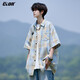 CLOR plaid short-sleeved shirt men's summer ins loose casual shirt American retro jacket CLCX10 yellow XL