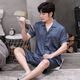 UKUHPK summer men's ice silk pajamas short-sleeved shorts suit thin home clothes cardigan 9864-gray blue L (100-125Jin[Jin equals 0.5 kg])