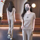 Woodpecker Fashion Sportswear Set for Women 2025 Summer New Fashionable and Fashionable Casual Age Reducing Professional Wide Leg Pants Two-piece Set Light and Coffee Color [Top + Pants] Set Thin M [Suggestions 80-95]
