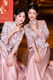 New Chinese bridesmaid dress pink 2025 new long-sleeved sister group cheongsam engagement dress daily wearable in autumn and winter Pink-Crane Gold-A Style L 100-110Jin Jin equals 0.5 kg