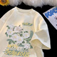 7家优品山茶花印花短袖t恤男生潮牌潮流圆领上衣服夏季宽松重磅半袖体恤 XHWP-B1047黑色 XL