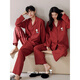 Bei Yan's zodiac year couple pajamas for women spring and autumn soft cotton red wedding home clothes men's cute Snoopy long-sleeved suit C20513 women's S