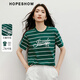 
Red sleeve chic striped T-shirt 2025 summer and autumn new women's contrasting letter printing short-sleeved round neck casual versatile top white background black strip 702 M