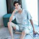 UKUHPK summer men's ice silk pajamas short-sleeved shorts suit thin home clothes cardigan 9864-gray blue L (100-125Jin[Jin equals 0.5 kg])