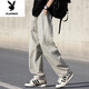 Playboy (PLAYBOY) ice silk casual pants for men summer thin quick-drying mesh breathable high street trend drawstring straight sports pants for men 6636# gray M