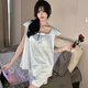Xiwangchun Fengfei Pajamas de manga de Feifeng para mujeres con almohadillas de pecho 2025 Nuevo chaleco sexy set de verano ropa delgada del hogar 9227la arco sólido arco azul almohadilla de cofre fija m