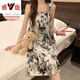 
Yalu nightgown for women in summer with breast pad ice silk cool suspender pajamas summer ladies sweet and cute home clothes spring and autumn 3888 non-removable chest pad XL 115-140Jin [Jin equals 0.5 kg]