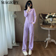 Magiopy International Luxury High-End-Marke European Street Braten Sie Casual Sports-Anzug für Frauen im Herbst. Neue modische lila dünne Jacke lila XXL (131-150jin [Jin gleich 0,5 kg]))