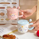Ceramic mug with lid and spoon, good-looking cup as souvenir for women, household water cup, cute couple coffee breakfast cup, pink cute kitten, cup + lid + spoon