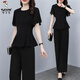 Woodpecker Summer Fashion Suit Tempérament noir Shirt Slim Murffon Shirt High Wide-leg-leg Pantal