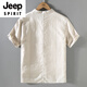 JEEP SPIRIT复古中国风夏季亚麻上衣唐装男立领薄款短袖棉麻衬衫中式盘扣衬衣 1047白色 M