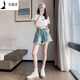 Zhewei [80-200Jin[Jin equals 0.5 kg] Wearable] Dough-edged denim shorts for women A-line wide-leg loose summer thin style student size [6630: Retro Breast-edged pants and legs shorts] 3XL [code Recommended 141Jin[Jin equals 0.5 kg]-160Jin[Jin equals 0.5 kg]]