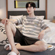 Muji Com Muj même coton pur coton à manches courtes pour adolescents à rayures Les vêtements à domicile peuvent être usés pour le costume extérieur yzt679 hommes l [recommandé 110-135 Jin [Jin est égal à 0,5 kg] usure]