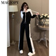 MAGIOPY international luxury high-end brand early autumn new women's suit fashionable age-reducing spliced ​​black hooded jacket top black S (100Jin [Jin equals 0.5 kg])